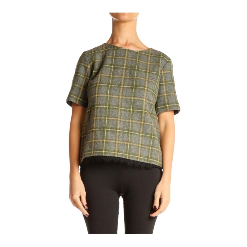 Banana Republic Wool Blend Plaid Short Sleeve Top Womens S - Picture 4 of 11